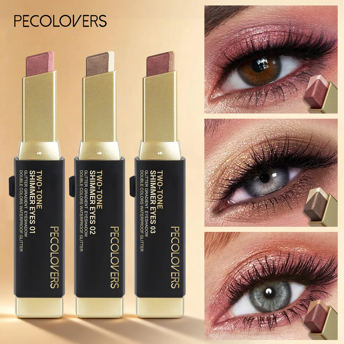 1Pc Dual-Color Eyeshadow Stick Blendable Eye Color For Daily Makeup Brown And Pink Cosmetic Eye Makeup Product — image 1