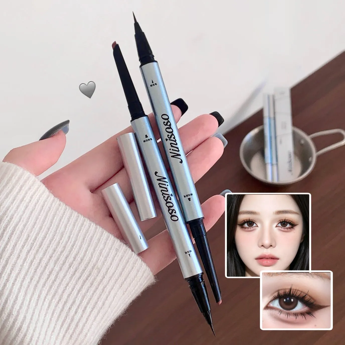1pc Double Head Ultra-fine Matte Red Brown Eyeliner Pen Waterproof Black Brown Eyeliner Gel Pencil Quick Dry Easy Wear Eye Liner