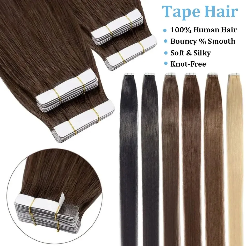 Tape In Human Hair Extensions Straight Invisible Seamless Natural Black 100% Brazilian Virgin Hair Tape Ins Hair Extensions 100g