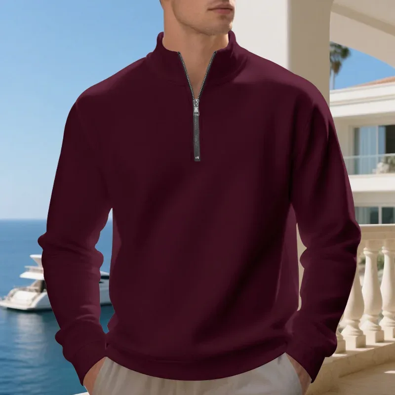 Autumn Winter Men's Fleece Quarter Zip Pullover Man Long Sleeved Loose Stand-up Collar Sweater Casual Comfy Mock Neck Sweatshirt — image 7