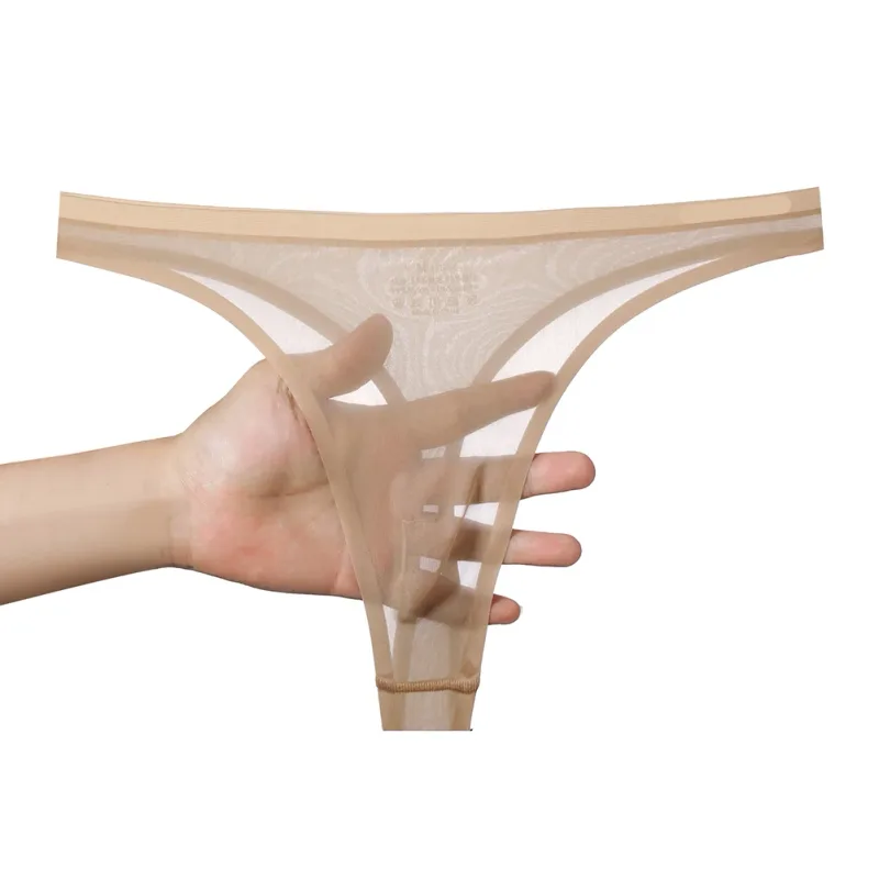 Men's Ultra-thin Ice Silk G-string 3D Bulge Pouch Thong See Through Underwear Low Rise Men Bikini Briefs U Pouch Lingerie