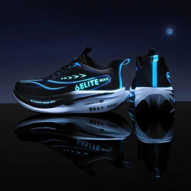 Men's Carbon Plate Sports Shoes Anti-slip Cushioned Elastic Running Sneakers for Couple Teenager Training Lightweight Breathable