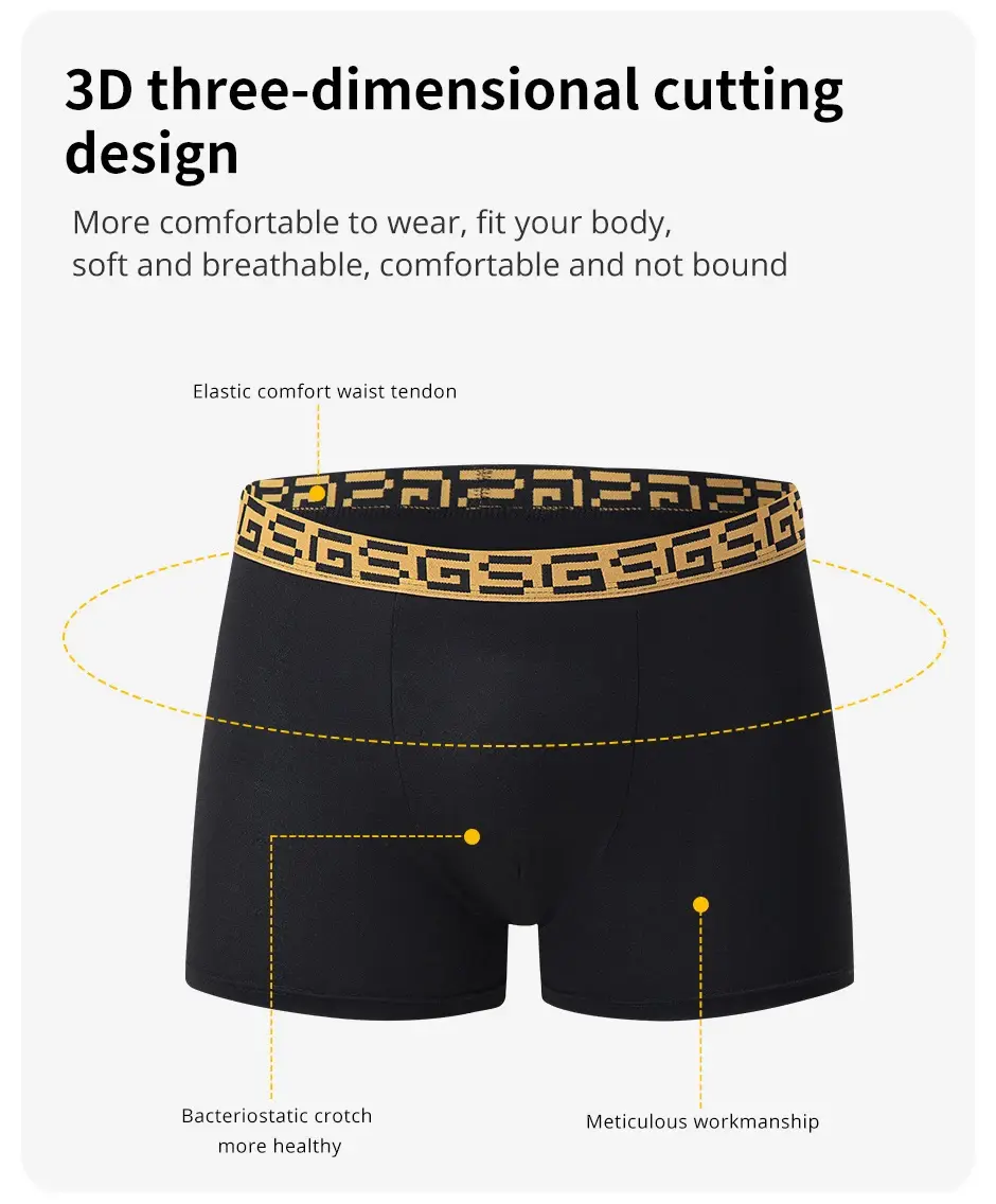 5-piece Set Of Men's Black Classic Elastic Waisted Underwear Quick Drying Comfortable Sporty Youth Trend Flat Corner Pants — image 5
