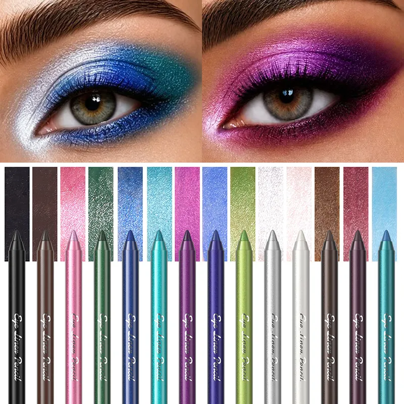 3pcs Pearlescent Eyeliner Pencil Blue Green Purple Multifunctional Eyeshadow Pencil Waterproof High Pigment Eye Liner Makeup — image 1