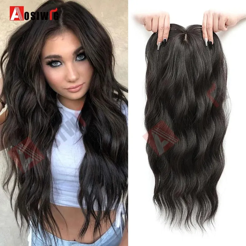 22 Inch Long Wavy Synthetic Hair Topper For Women Clip In Hairpiece Crown Hair Extension With Base Cover Thinning Hair Add Volum — image 9