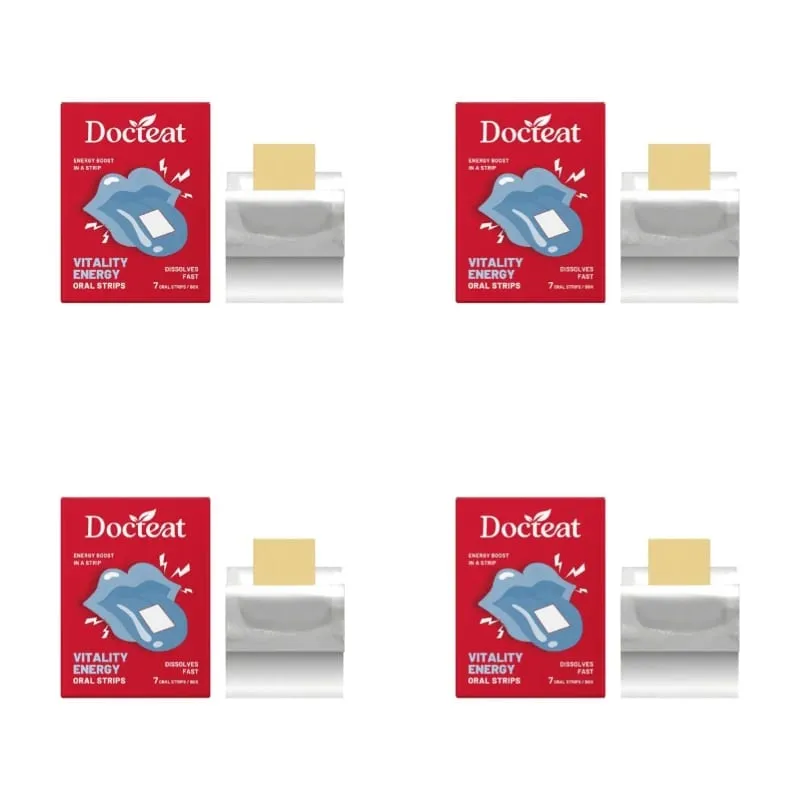 Docteat Vitality Energy Oral Strips Melt-in-Mouth Dissolves Fast L-Theanine No Water Needed Stay Awake Support 7 Strips