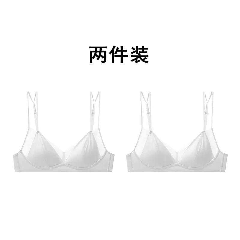 Modish Leopard Intimate Set Non-wire Thin Triangle Bra Breathable Summer Nude Fabric Small Chest Firm Gathering Womens Indoor