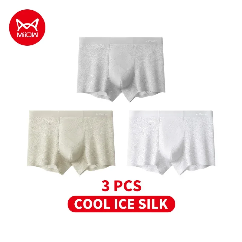MiiOW 3Pcs Hollow-out Ice Silk Men Underwear Boxers Silky Breathable Man Underpants 10A Antibacterial Crotch Men's Boxer Panties — image 24