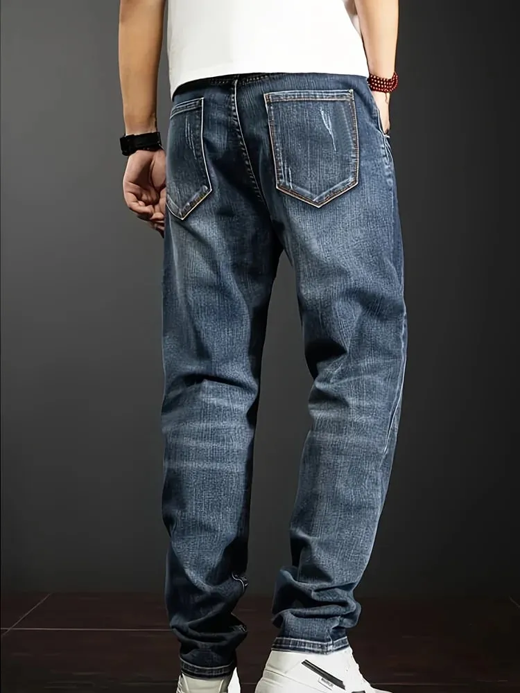 Men's New Straight Leg Stretchable Jeans Casual Pants with Personality Design Comfortable Fit Modern Style — image 2