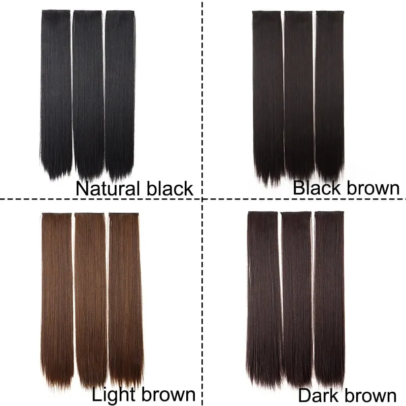 24Inch Synthetic 3pcs/set Long Straight Hair Extension Lightweight Black Brown Hair Accessories for Women Daily — image 4
