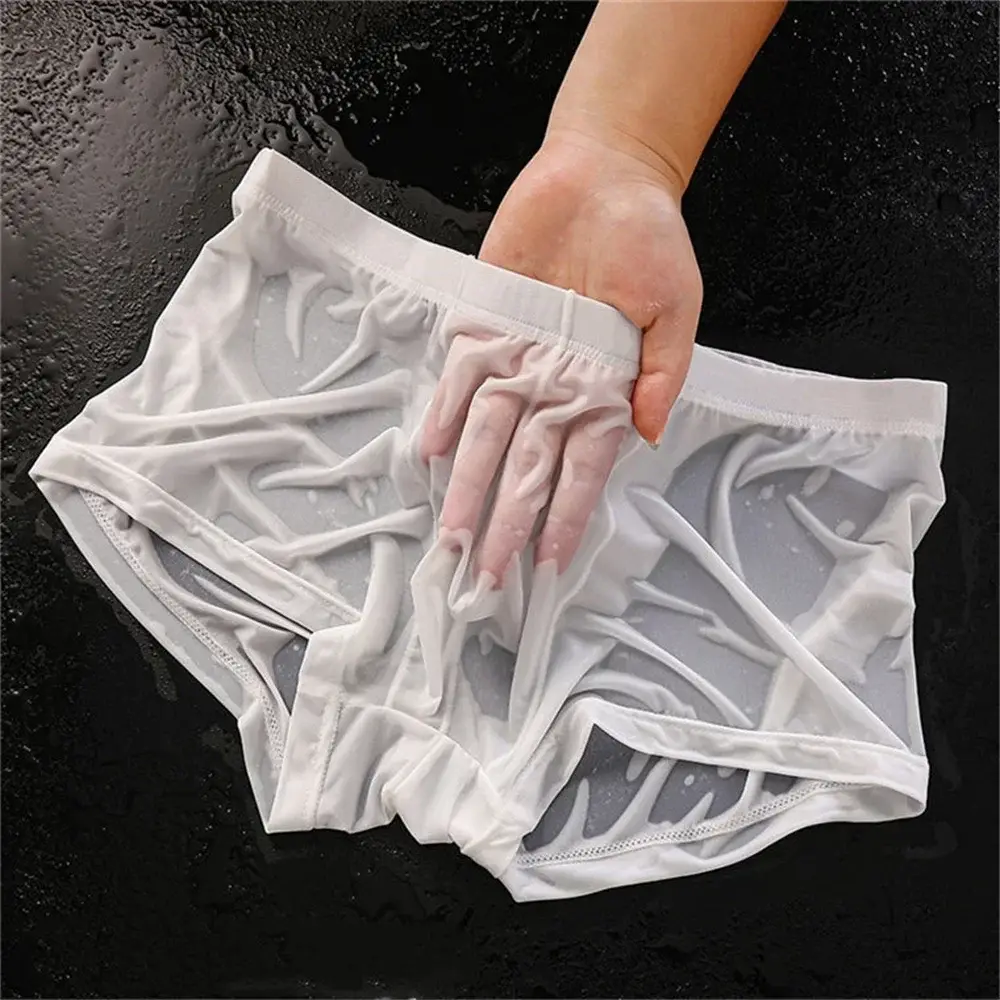 Transparent Boxers Men Ice Silk Quick Dry Male Trunks Summer Seamless Underwear Ultra-thin Plus Size Shorts
