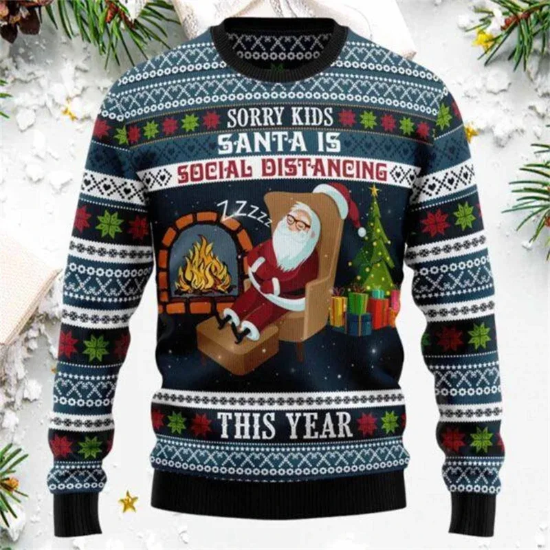 Funny Santa Claus Graphic Ugly Christmas Sweater 2026 Men Fashion Autumn Winter 3D Printed Sweatshirt Casual Oversized Pullovers — image 7