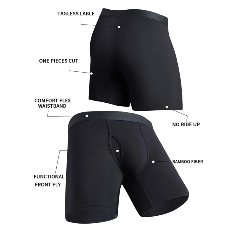 8Pcs Boxers Man Black Long Boxer Short Breathable Men's Underpants 3D Cutting U Pouch Design Man Clothes Plus Size Man Underwear