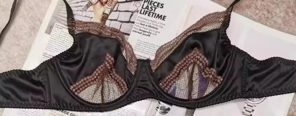 Satin Dessous-Set Französischer Spitzen-BH mit Vorder-Verschluss - Ultra dünn Minimizer & Push Up für jede Größe BANERDANNI AB