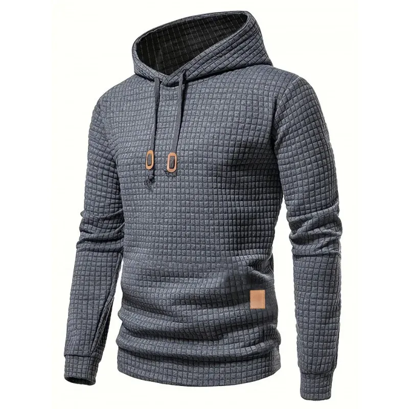 Men's Autumn Winter Jacquard Plaid Hoodie Long Sleeve Casual Pullover Fitness Running Sports Hooded Jacket Activewear Sweatshirt — image 7