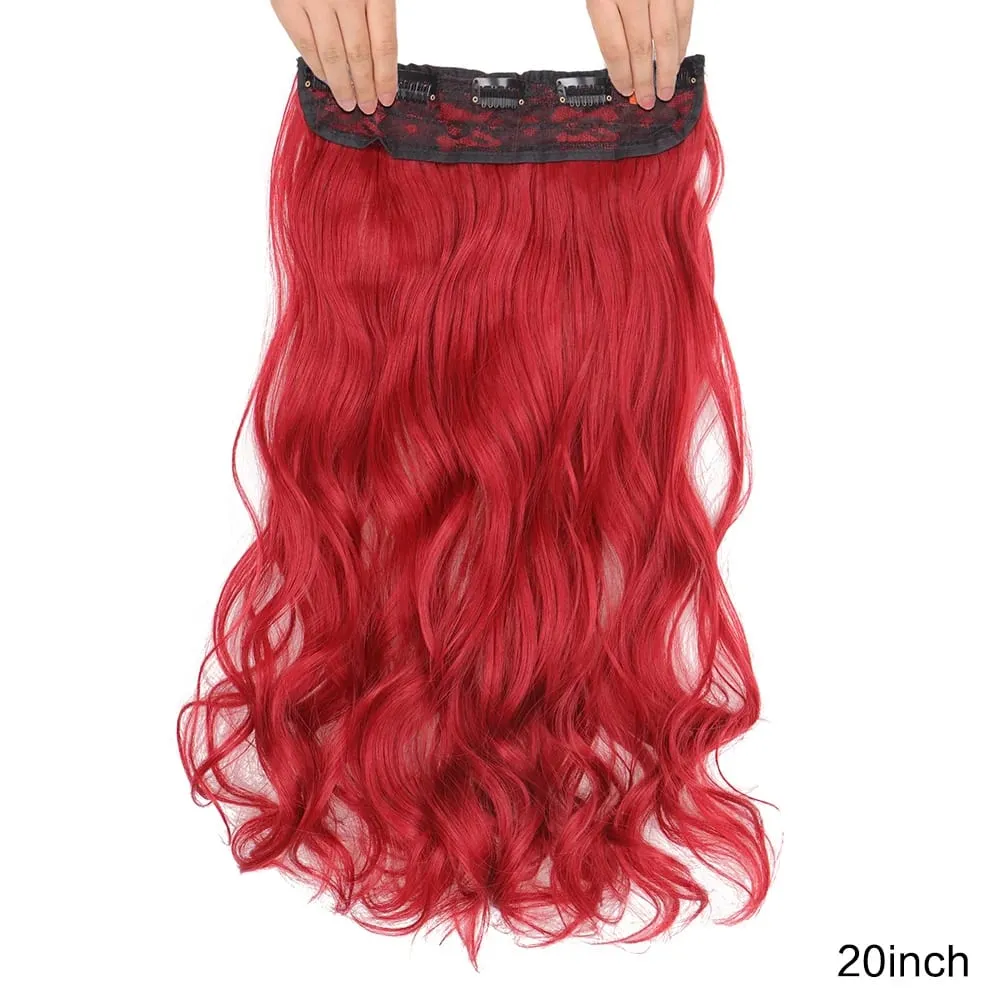 20Inch Synthetic Long Curly Hair Extension 4 Clips V-shape Natural Brown Black Hairpiece for Women