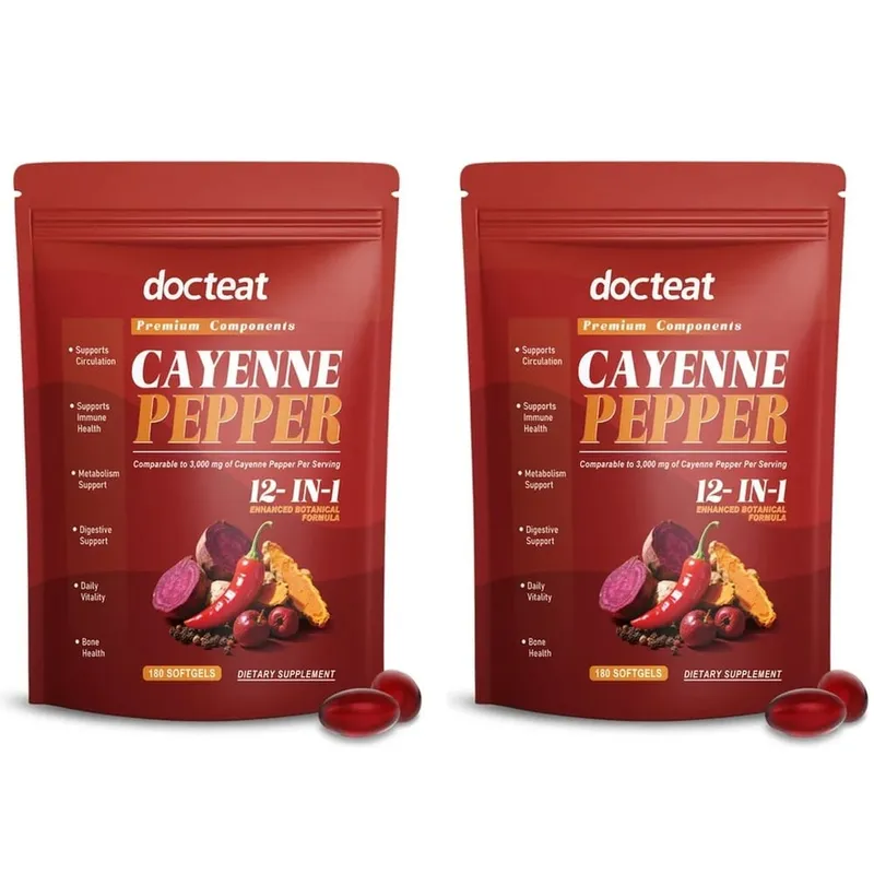 Docteat Pimienta de Cayena Cápsulas Blandas con Vitamina D3 y K2 Metabolismo Energético y Apoyo Digestivo Defensa Antioxidante 180 Cápsulas Blandas — image 8
