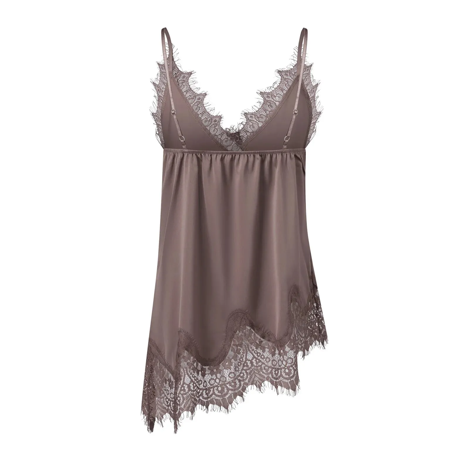 y2k Coquette Satin Lace Cami Tops Silky Lace Trim Patchwork Spaghetti Strap Low Cut Asymmetrical Camisole Women Sexy Slip Tanks