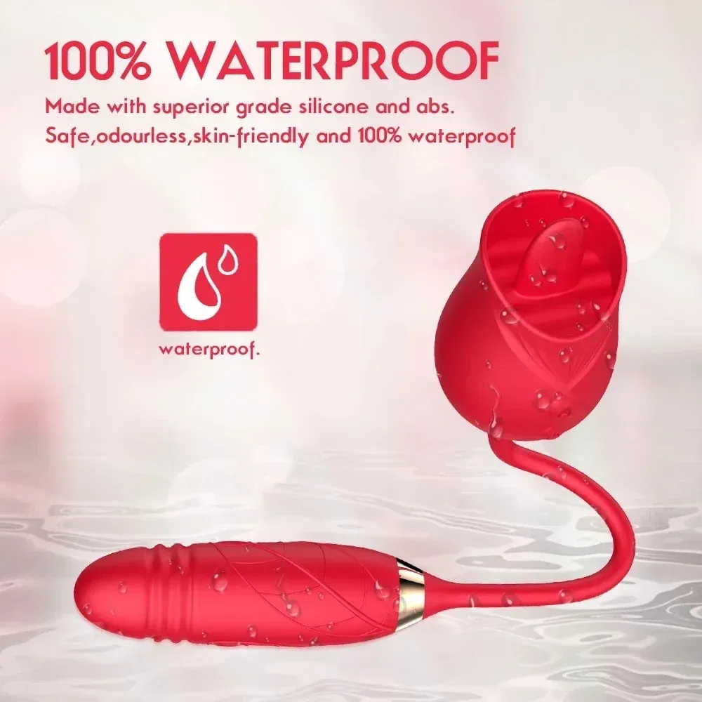 Rose Licking Vibrator for Women Telescopic Dildo Powerful Thrusting Vagin Massager Tongue Clitoris Stimulation Adult Sex Toys — image 6