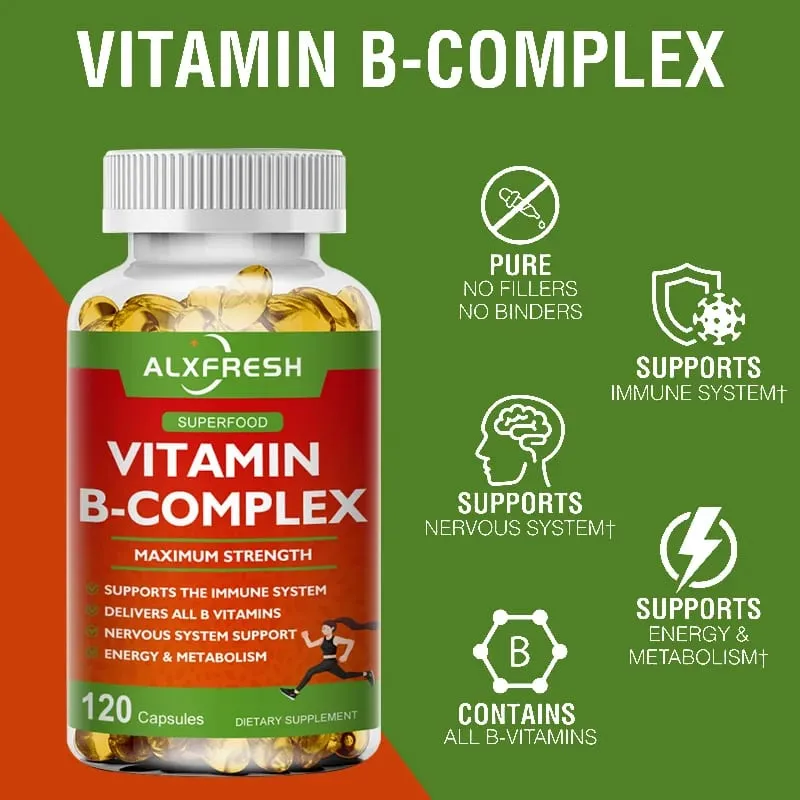 B-Komplex-Vitaminpräparate (B12 B1 B2 B3 B5 B6 B9 Folsäure und Biotin) zur Linderung von Stress, Stimmung und Unterstützung des Immunsystems