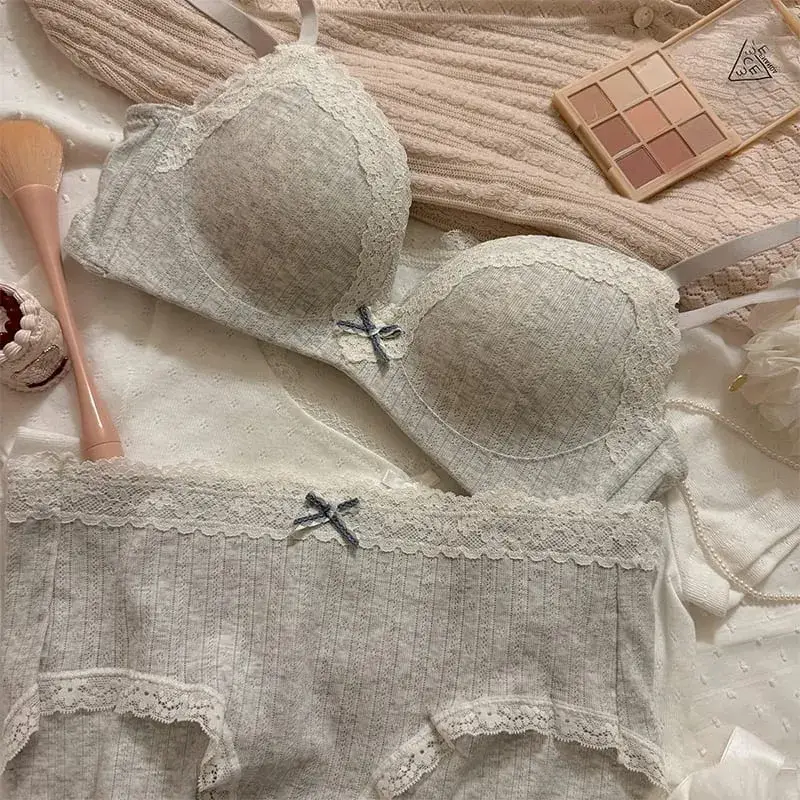 Sexy Lace Floral Bra Set Comfortable Non-steel Ring Beauty Back Small Breasts Gathered Up Support Anti-sagging Teenage Bra Set — image 12