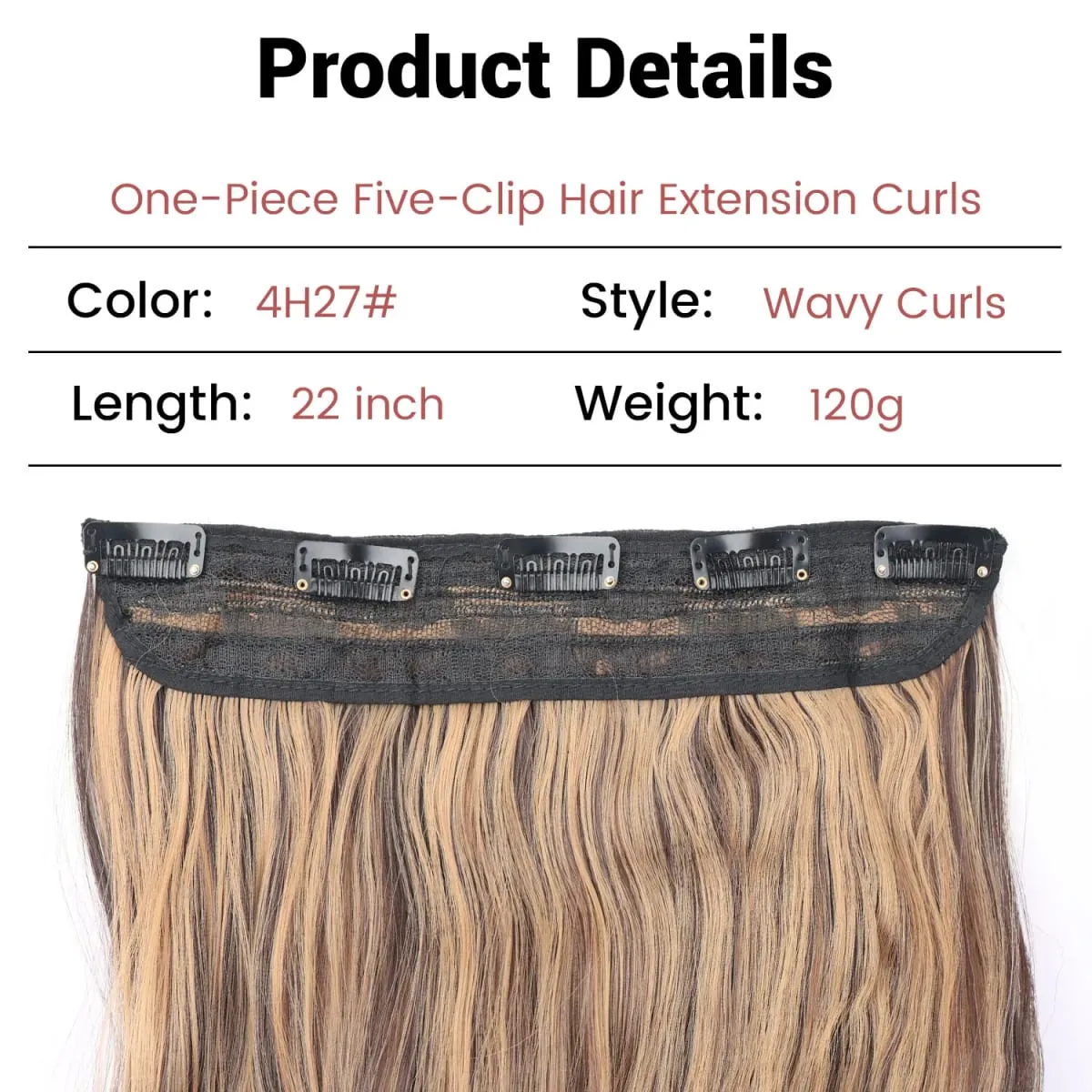 Kẹp tổng hợp trong phần mở rộng tóc 5 kẹp trong một mảnh sợi tóc lượn sóng nhiệt độ cao dành cho phụ nữ hàng ngày trong kỳ nghỉ tiệc tùng — image 3