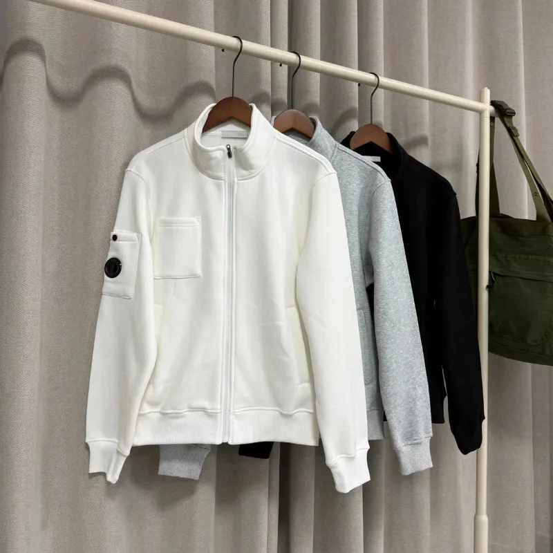 Primavera novo estilo casual cor pura gola jaqueta masculina manga longa fechamento com zíper confortável moletom de algodão