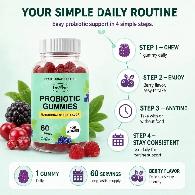 Women Probiotic Gummies 60 Count with Prebiotics Vitamin B6+C and Zinc Supports Digestive Balance & Immune Function Health — image 4