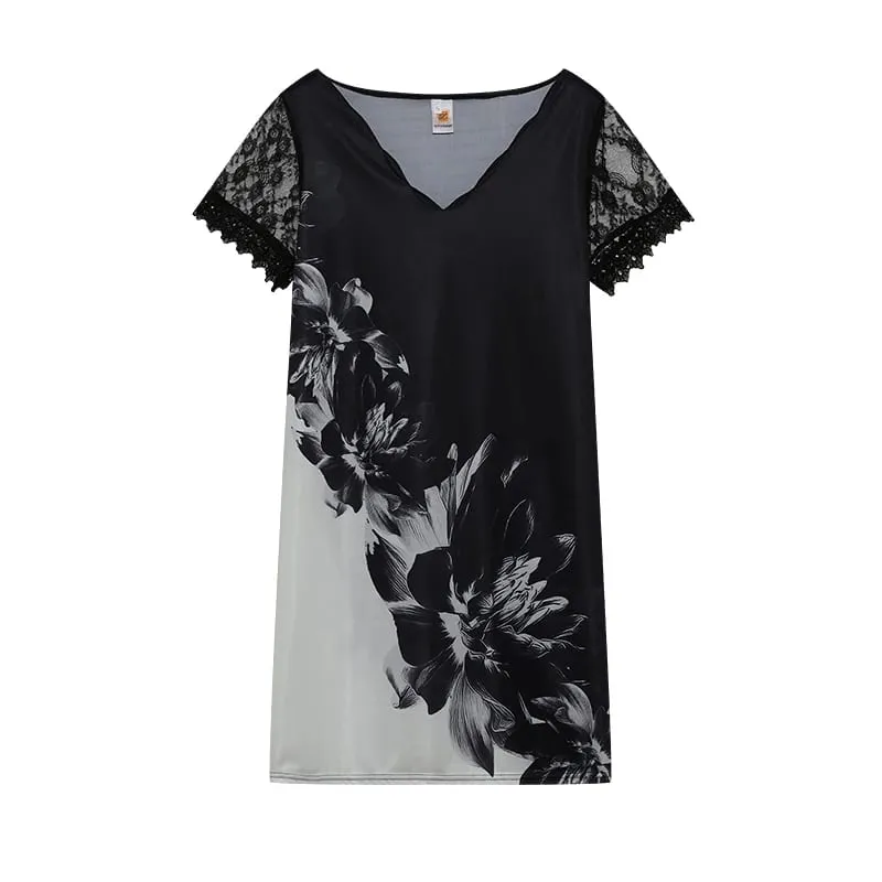 2026 New Women's New Positioning Printing Wave V-neck Lace Short-sleeved Dress — image 4