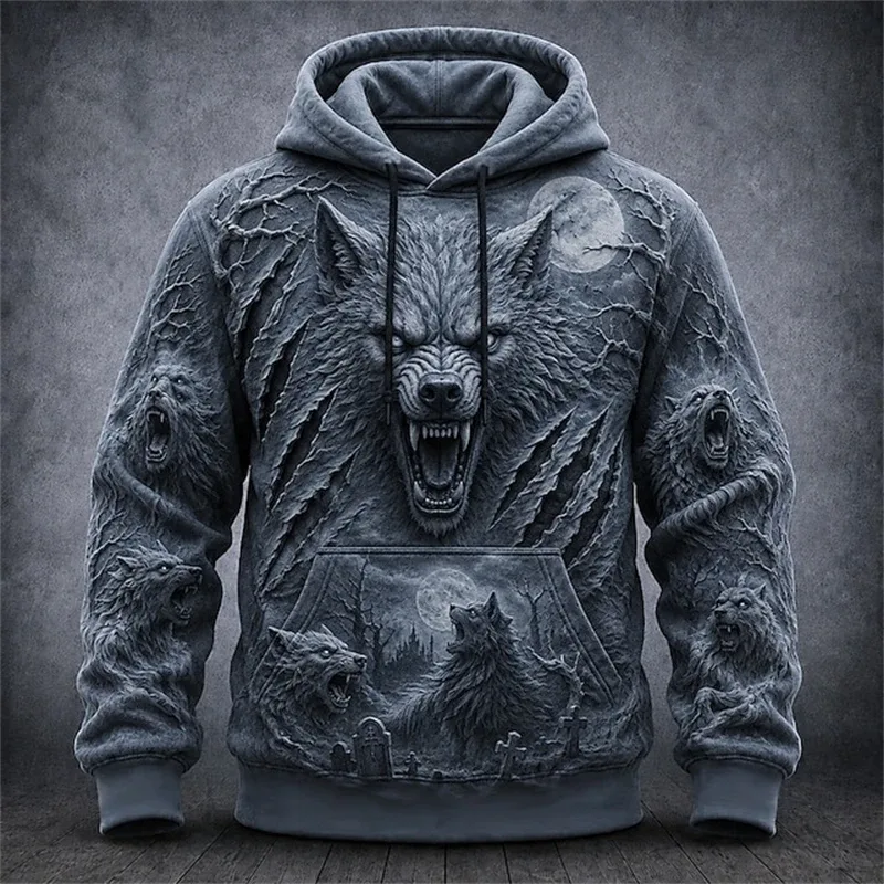 Men's Autumn Winter Halloween Hoodie Casual Pullover with Spooky Skull Print Loose Fit Festive Street-Style Top for Parties