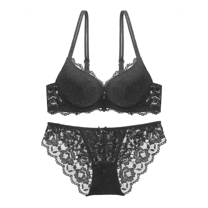 Comfortable Mesh Lace Flower Bra Low Waist Bowknot Bra Panties Set Non Slip Lingerie Push Up Bra Women Summer