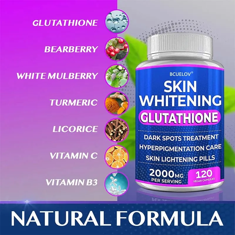 Turmeric Bearberry วิตามินกลูตาไธโอนสกินไวท์เทนนิ่งพิลล์ - 2000 มก. - ชดเชยอนุมูลอิสระและลดความเครียดจากปฏิกิริยาออกซิเดชั่น