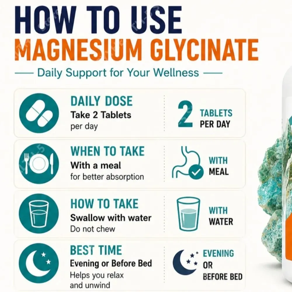 Magnesium Glycinate Supplement 180 Tablets Chelated Bisglycinate Dietary Tablets for Men & Women Gentle Daily Mineral Support
