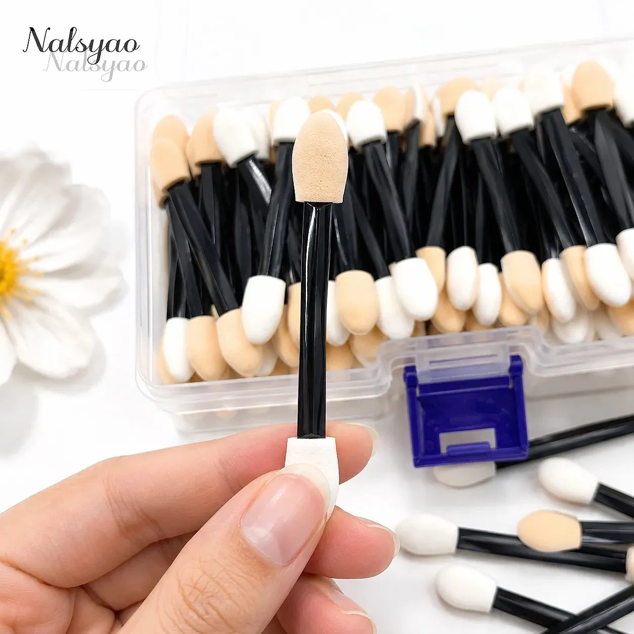 50/100/200PCS Dual-Sided Sponge Eyeshadow Applicators with Container – Long Handle Disposable Makeup Brushes Tool