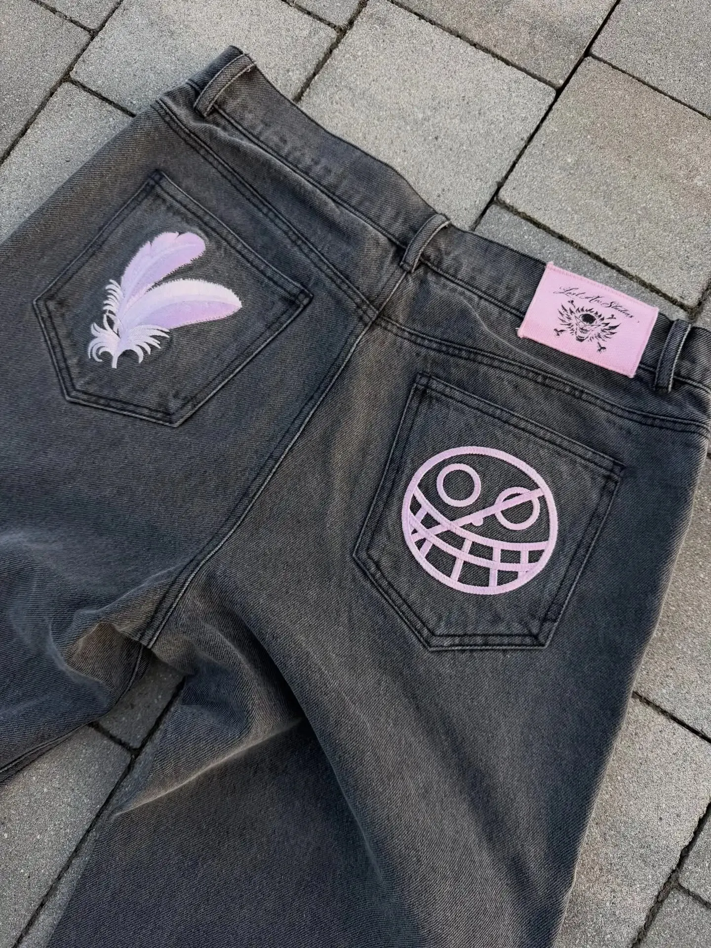 2026 Japanese style high street patchwork embroidered jeans men's goth Harajuku fashion wide leg jeans y2k retro casual pants — image 10