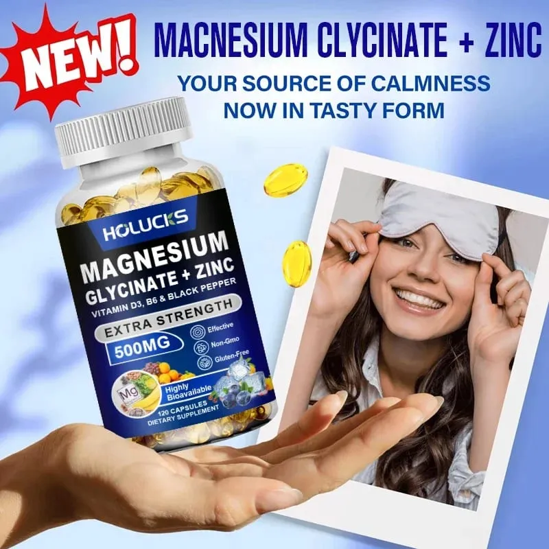 Magnesium Glycinate & Zinc Supplement for Muscle Joint Bone Enzyme & Heart Health Support Immune Relaxation Mood