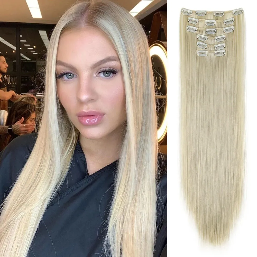 Black Hair Extensions 24"/60cm 6pcs/set Women Long Straight Synthetic Full Head Clip 16 Clips Ombre Heat Resistant Fiber Hair