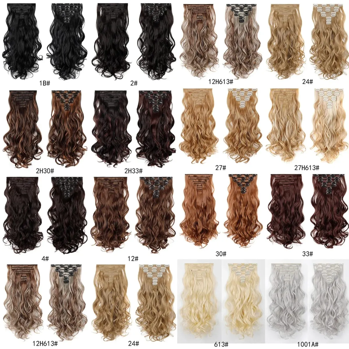 Clip in Hair Extensions Set Full Head 8Pieces With 17clips Synthetic Wavy Hair 20 Inch Matte Heat Resistant Multi Colors