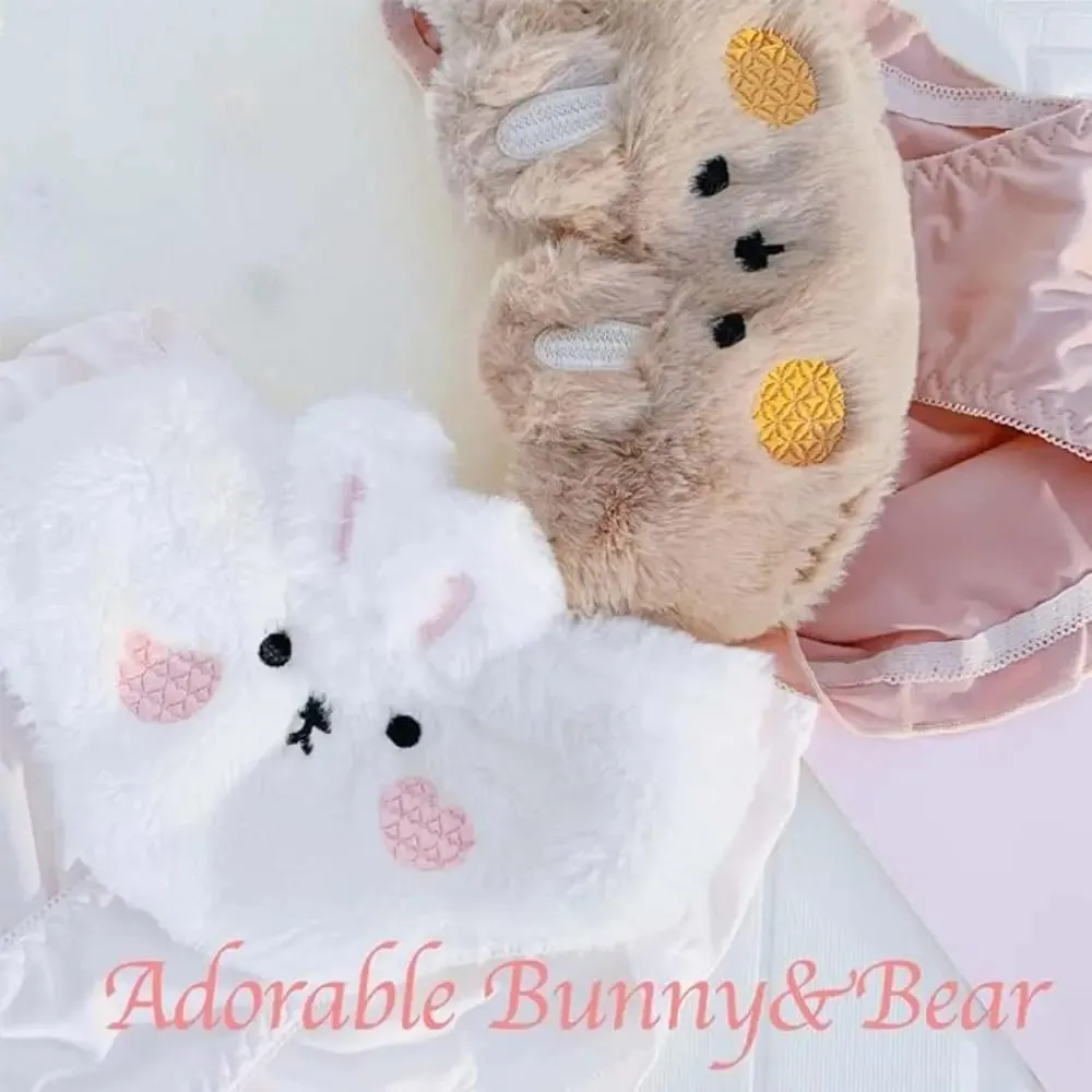 New Design Gathered Padded Bra and Panty Set Warm Polyester Lingerie Underwear Brief Adorable Cotton Fuzzy Lingerie