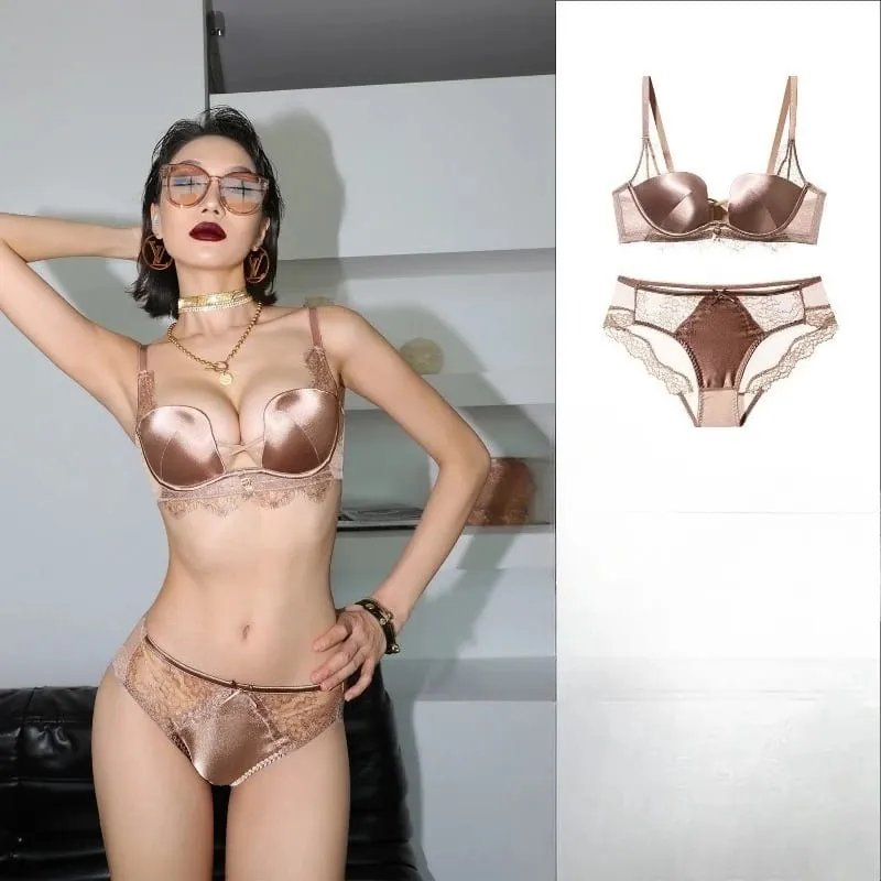 Tendance Ensemble Lingerie Léopard Dentelle Style Français Soutien-Gorge Push Up Petit Poitrine Anti Affaissement Toutes Tailles