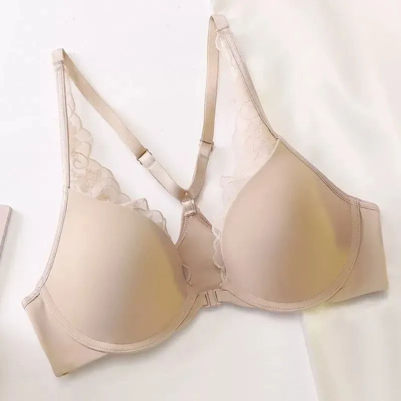 Seamless Front Buckle Halter Bra Soft Underwire Thin Summer Push Up Small Bust Minimizer Big Chest Sexy Back Lingerie 32-38 Set — image 9