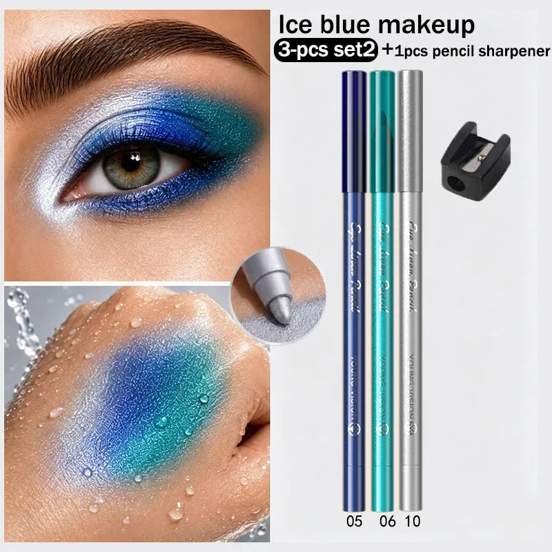 3pcs Pearlescent Eyeliner Pencil Blue Green Purple Multifunctional Eyeshadow Pencil Waterproof High Pigment Eye Liner Makeup — image 8