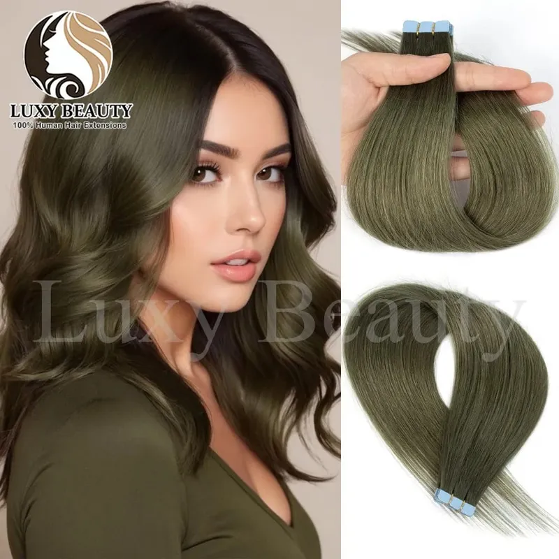 Colored Blue Mini Tape in Human Hair Extensions Invisible Seamless Tape in Hair 10pcs Pink Red Green Purple Blue Mini Tape Hair
