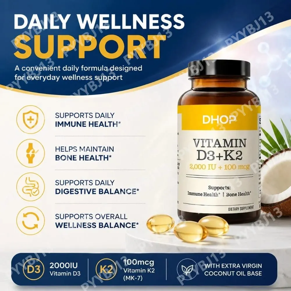 Vitamin D3+K2 Capsules 2000 IU + 100 Mcg - Bone Health & Immune Support Calcium Absorption Daily Wellness Formula 90ct