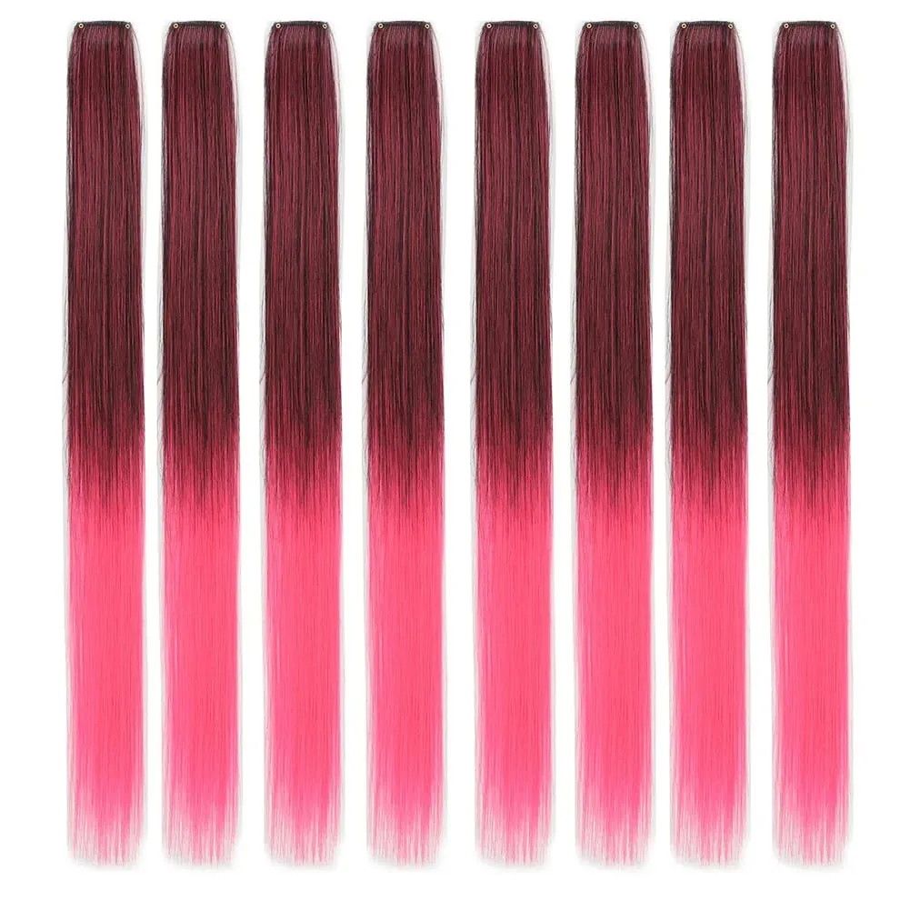 8pcs/pack Colored Party Highlights Clip in Hair Extensions for Girls 22 inches Multi-colors Straight Hair Synthetic Hairpieces — image 13