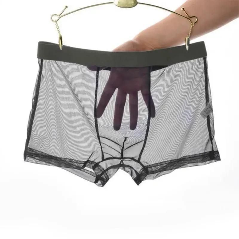 Boxer trasparenti da uomo vedono attraverso le mutande maschili sexy mesh a vita bassa seta ghiacciata sottile raffreddamento mutandine da uomo intimo da uomo — image 12