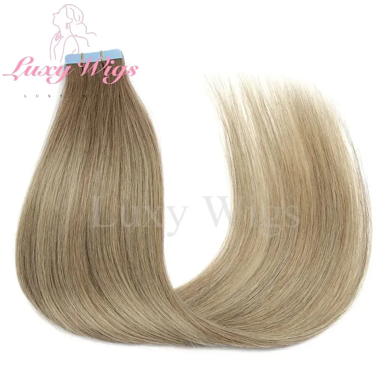 Highlights Gray Tape in Hair Extensions Human Hair Straight Black Blonde Seamless PU Skin Weft Tape In Hair Extensions 20PCS — image 12