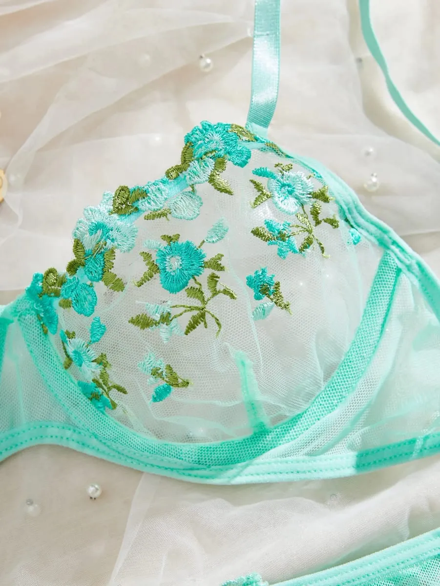 New Multiple Colors Available Embroidory Floral Babydoll Dresses Sexy Lingerie No-pad Bra And Brief Elegant Sleepwear Push Up