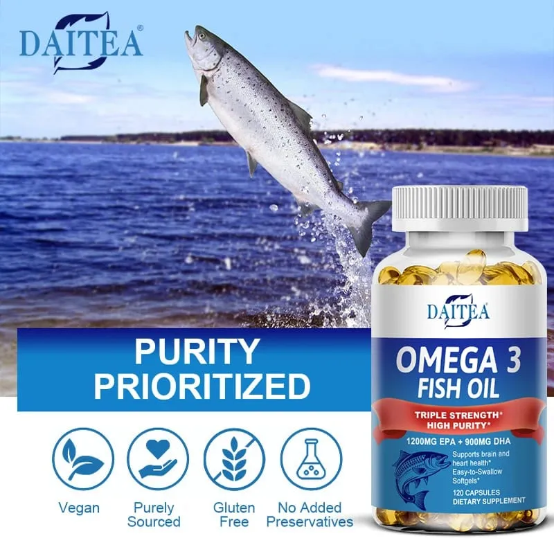 Daitea Triple Strength Omega 3 Fish Oil - Fish Oil Supplement with EPA & DHA Fatty Acids Premium Wild Caught 30/60/120 Capsules