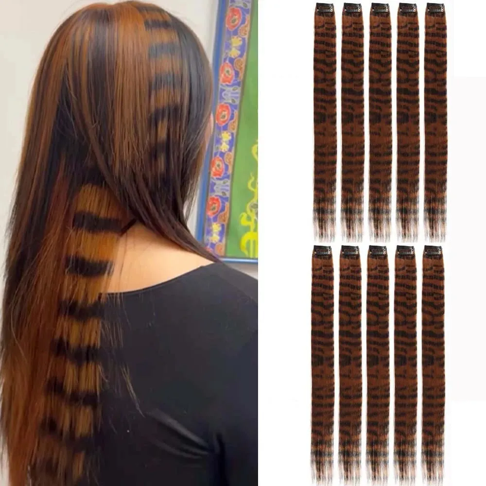 10pcs/set Stripe Printed Hair Colorful Long Straight Hair Pieces Synthetic Clip-in Hair Extensions for Daily Use Party Halloween — image 18
